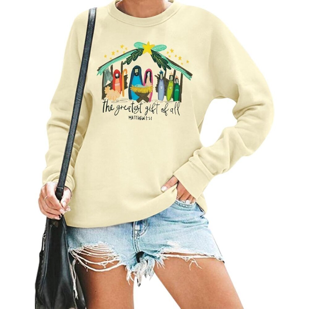 Christian Christmas Sweatshirt Women Faith Holiday Long Sleeve Crew Neck